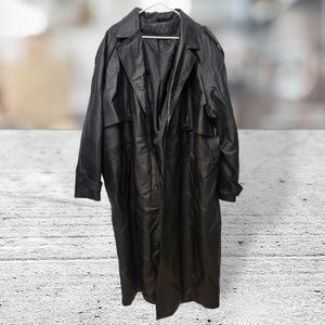 Men's Winter Long Leather Trench Coat - fits like XXL
